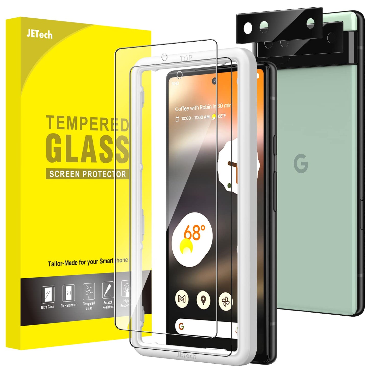 Jetech Screen Protector For Google Pixel 6A 6.1-Inch With Camera Lens Protector, Easy Installation Tool, Fingerprint Compatible,