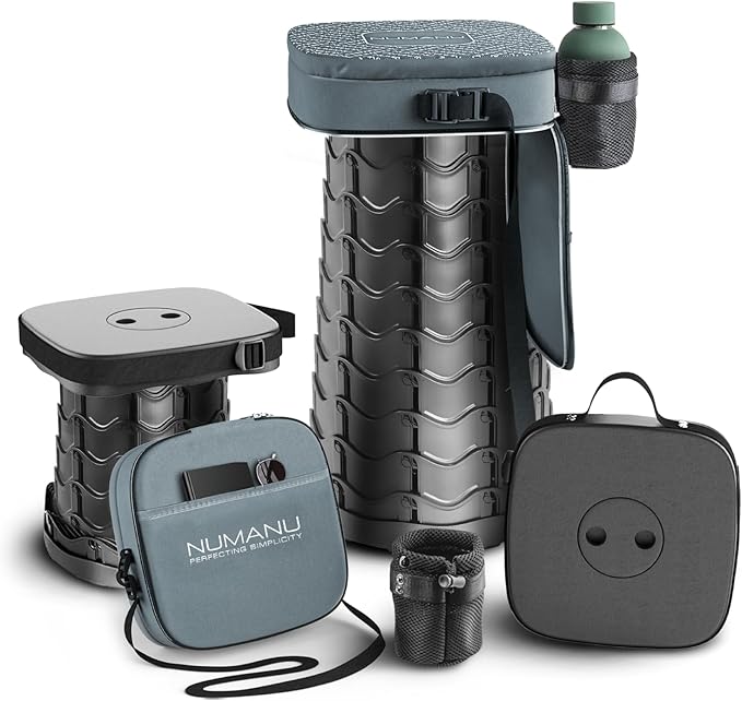 NUMANU 2025 Upgraded Collapsible Stool & 3IN1 Cushioned Carry Bag, Max 620lbs, 18" Height Adjustable Portable Stool Retrac...