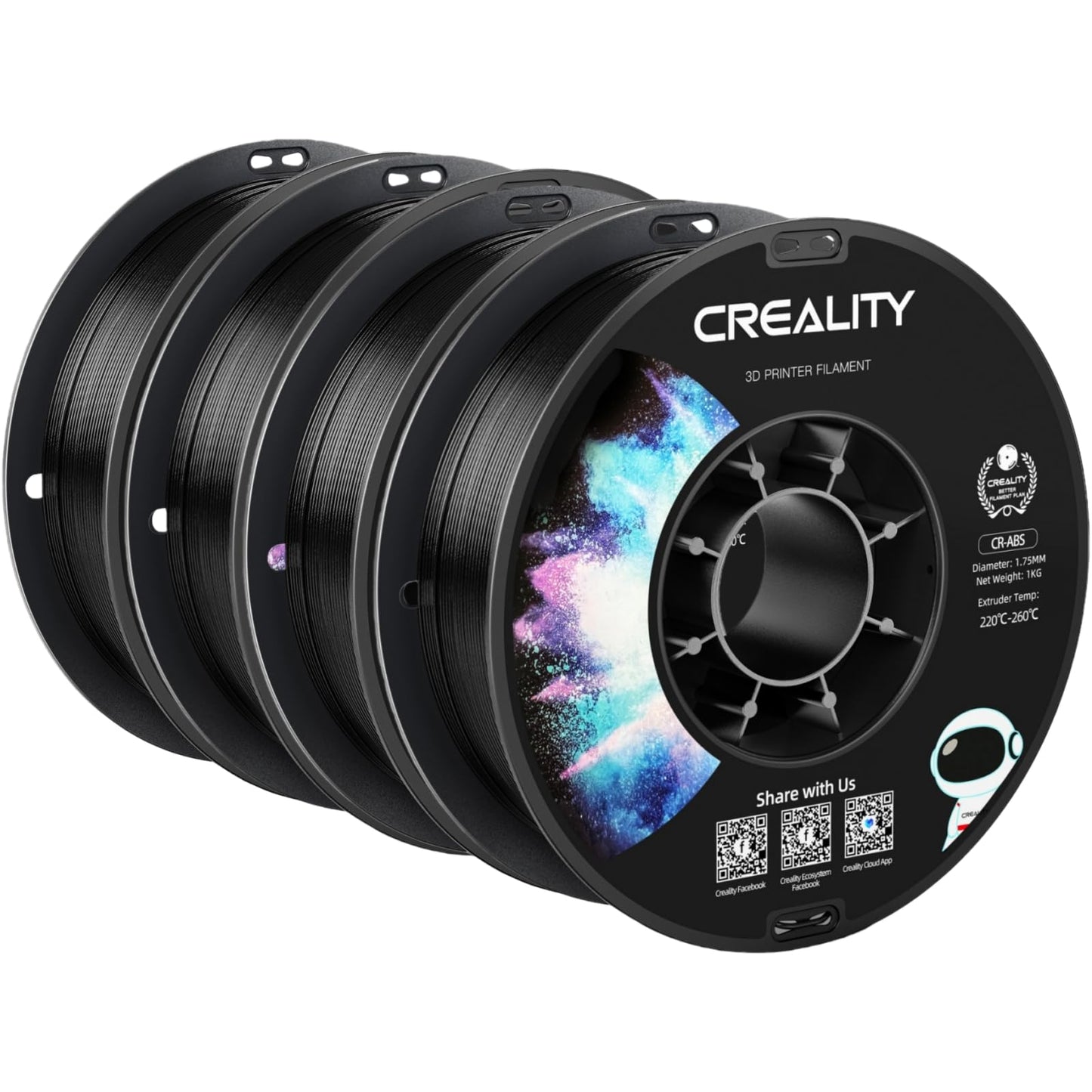 Creality ABS Filament 1.75mm Black 4 kg,3D Printer Filaments, Strong, Durable, Good Heat Resistant, Less Odor, Dimensional Accur