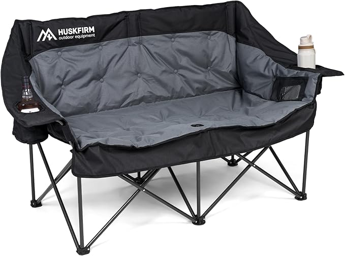 Double Camping Chair Oversized Padded Camping Chairs for Adults Folding Loveseat with Cup Holders and Side Pockets Heavy D...