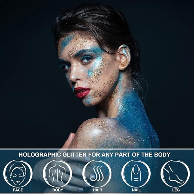 Holographic Face Glitter Gel Body Shimmer Makeup for for Hair, Face, Clavicle, Arm, Nail, Eyeshadow, Long Lasting Waterproof Mermaid Sequins Party Glitter for Rave Festival, 1.35oz (Metallic Pink #12)