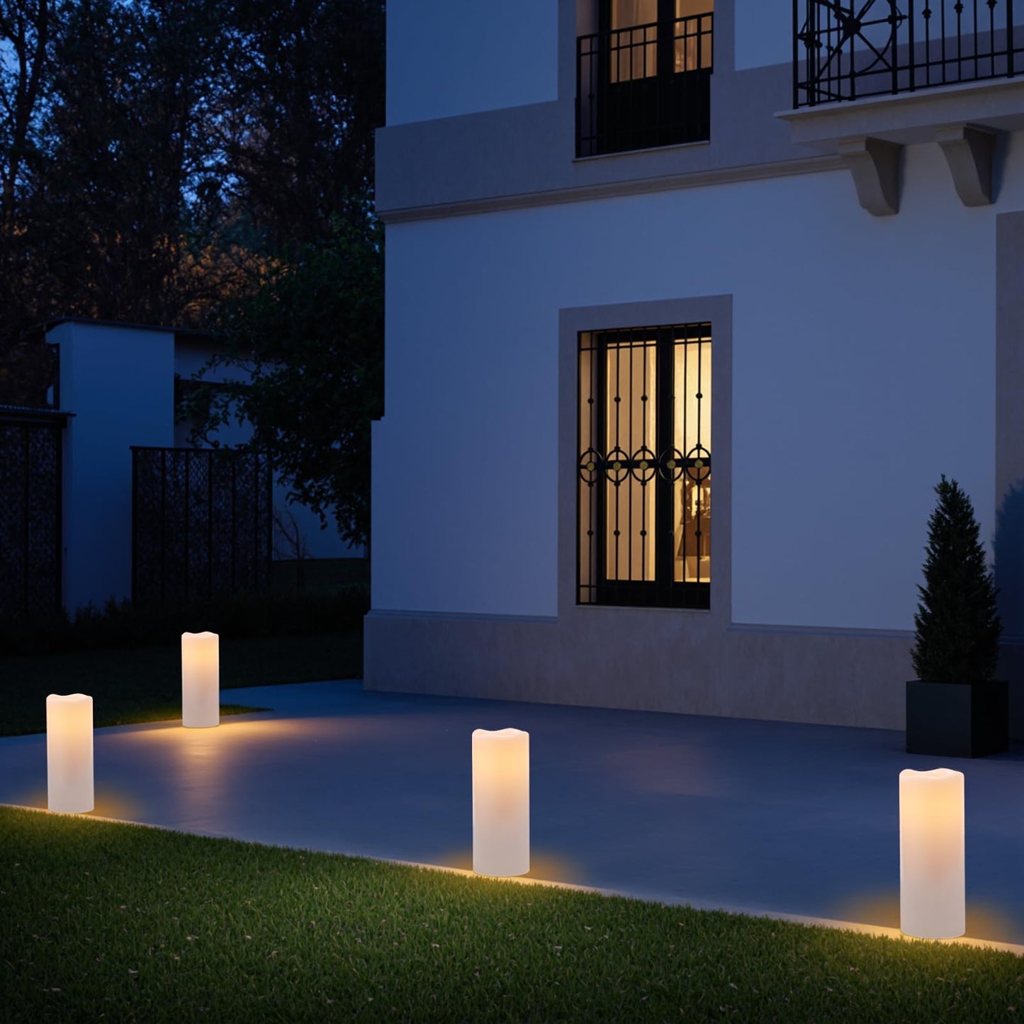 Eldnacele 4"×10" Large Waterproof Outdoor Flameless Candles Remote and Timer, Battery Operated White Plastic LED Flickering Pillar Candles 2 Pack for Dinner Wedding Porch Garden Lanterns Home Decor