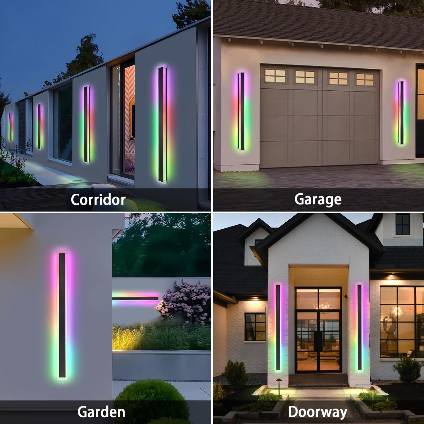 SUCICNISD 2pack 39.4In Modern Outdoor Lights, RGB Exterior Wall Light Fixtures Dimmable Black Linear Wall Sconce Wall Mount with Remote Control for House, Garage, Patio, Porch