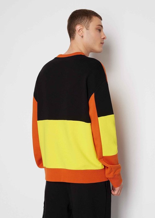 Armani Exchange Men's Cotton French Terry Colorblock Pullover Sweatshirt, Ember Orange, Medium