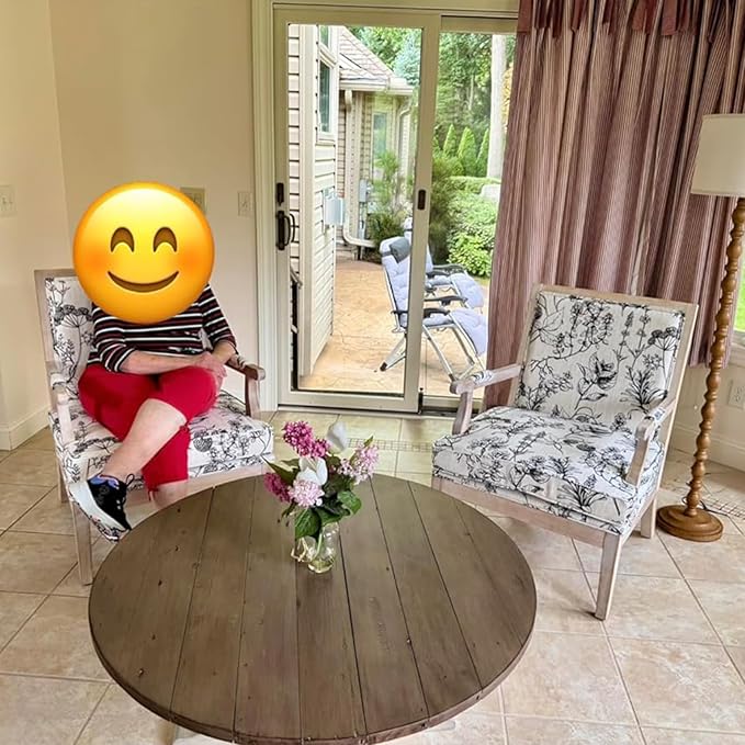 DM Furniture Floral Accent Chair Set of 2 Mid-Century Modern Living Room Chairs Upholstered Linen Lounge Armchair with Solid Wood Frame & Removable Cushion for Bedroom, Balcony, Floral Pattern