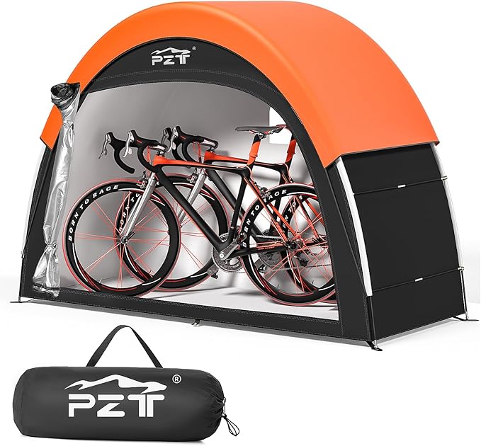 PZT Upgraded Bike Tent with Rain Cover, Portable Outdoor Storage Shed for 2 Bikes, 210D Oxford Fabric PU4000 Waterproof, B...