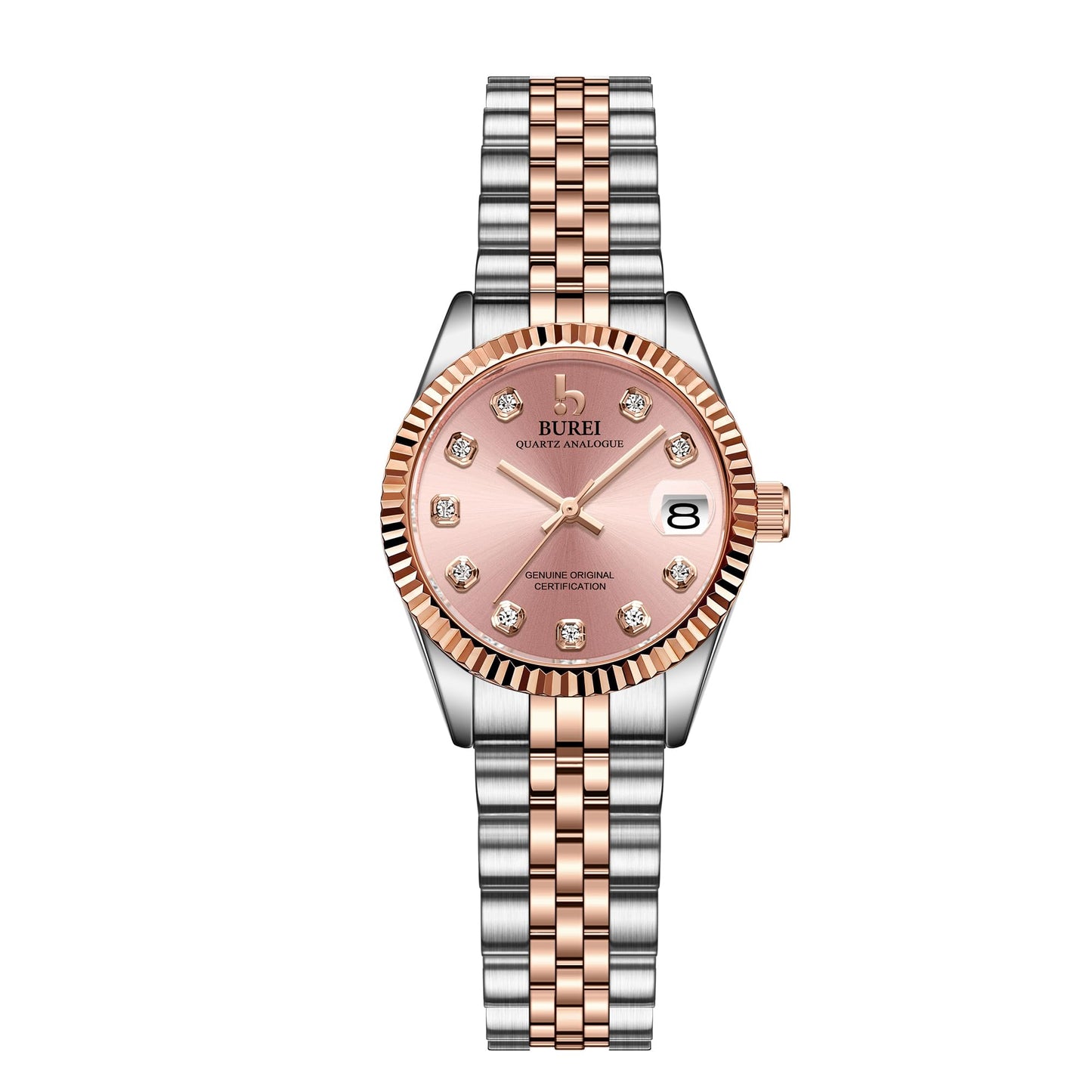 BUREI Women's Rose Golden Watch Silver Stainless Steel Classic Quartz Women Watches with Date Fashion Business Small Face Diamond Waterproof Ladies Watches,Gift for Women