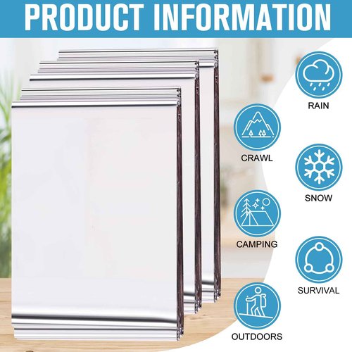 Kanayu 150 Pack Safe Emergency Blankets Thermal Survival Space Blanket Large Silver Foil Emergency Gear for Outdoors Hiking Survival Marathons Retain Body Heat