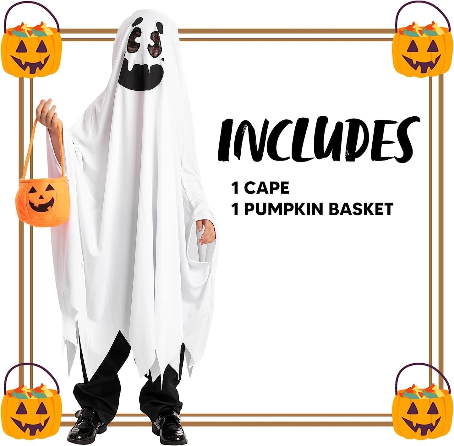 Spooktacular Creations Ghost Costume for Kids with Pumpkin Basket, Scary Halloween Costume for Boys, Toddler Ghost Costumes for Halloween (Toddler(3-4yr))