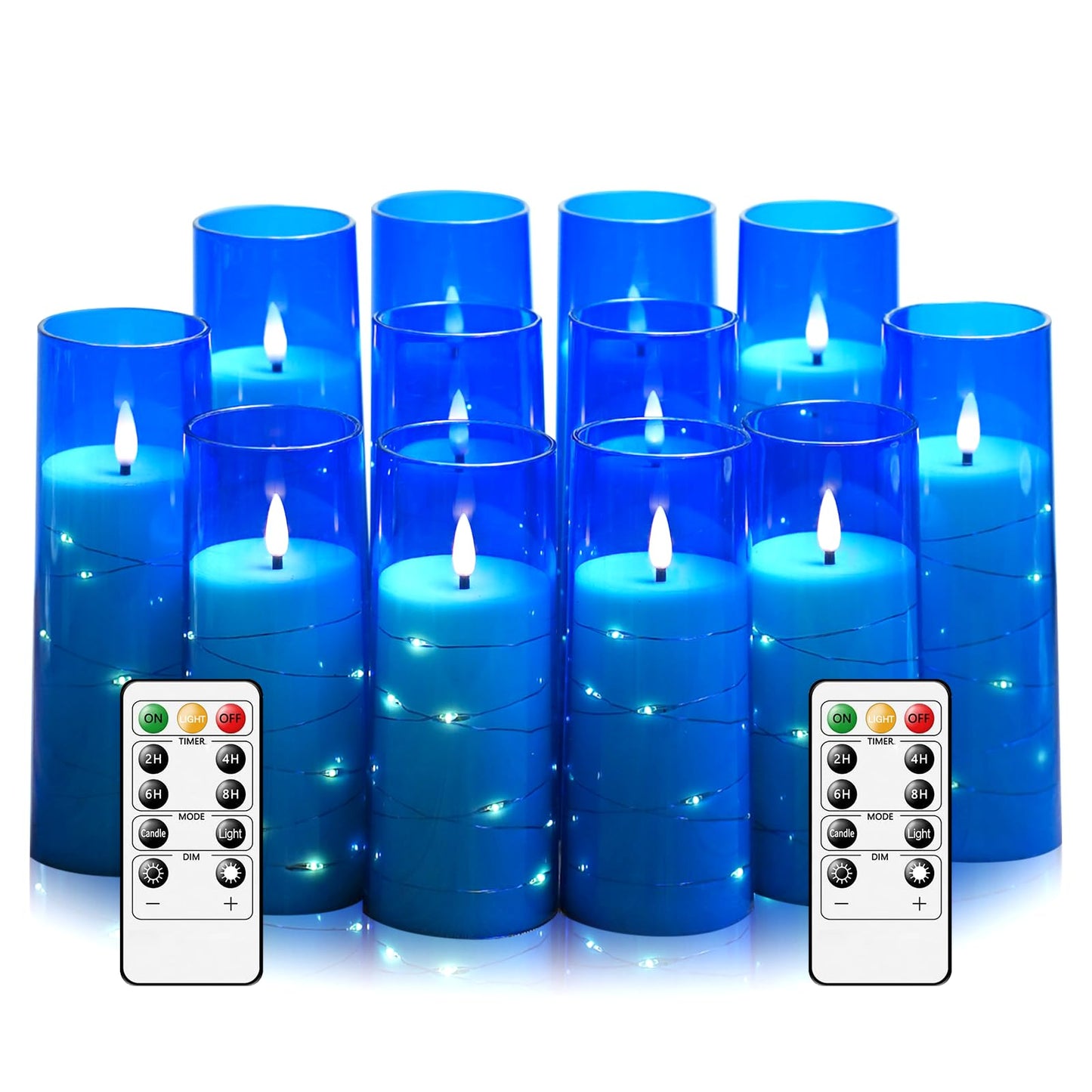 Sasigeiaa Flameless Candles with Embedded Star String - Battery Operated LED Candles, with Remote,12 Blue Flickering Candles for