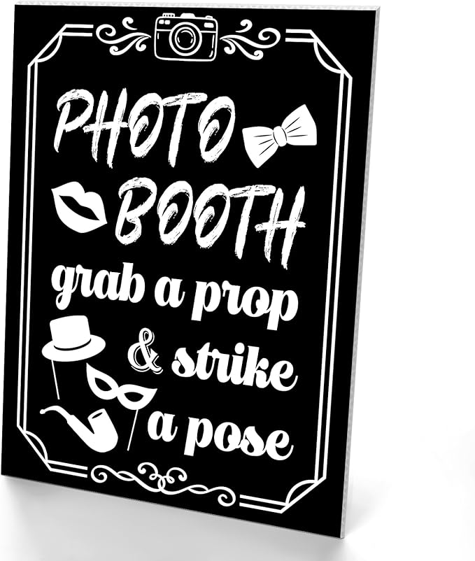 Briwooody Photo Booth Sign with Stand Retro Background Table for Indoor and Outdoor Party Theme Event Photography Props De...