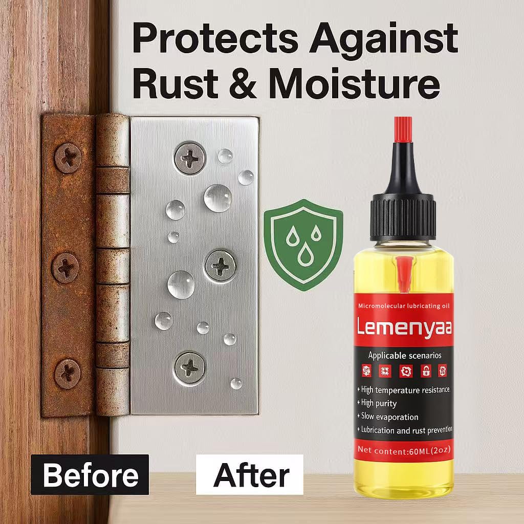 Lemenyaa Door Hinge Lubricant – 2 OZ Silicone Oil with Built-in Nozzle Storage – Non-Spray, No-Drip Formula for Squeaky Hinges, Locks, Garage Doors, Sliding Tracks & More – Odorless & Rust-Resistant