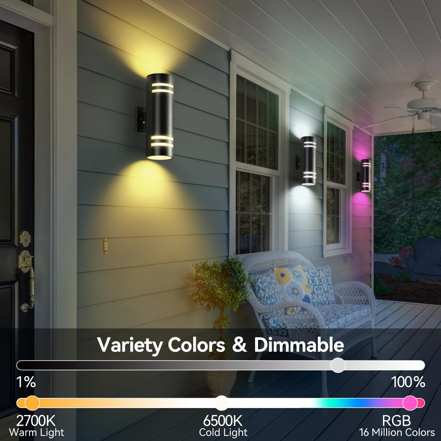 Zinola Smart Porch Lights RGBCW Outdoor Wall Lights, Modern Dusk to Dawn Outdoor Light Fixture Color Changing Up and Down Lighting, Waterproof Sconce Compatible with Alexa Google Assistant