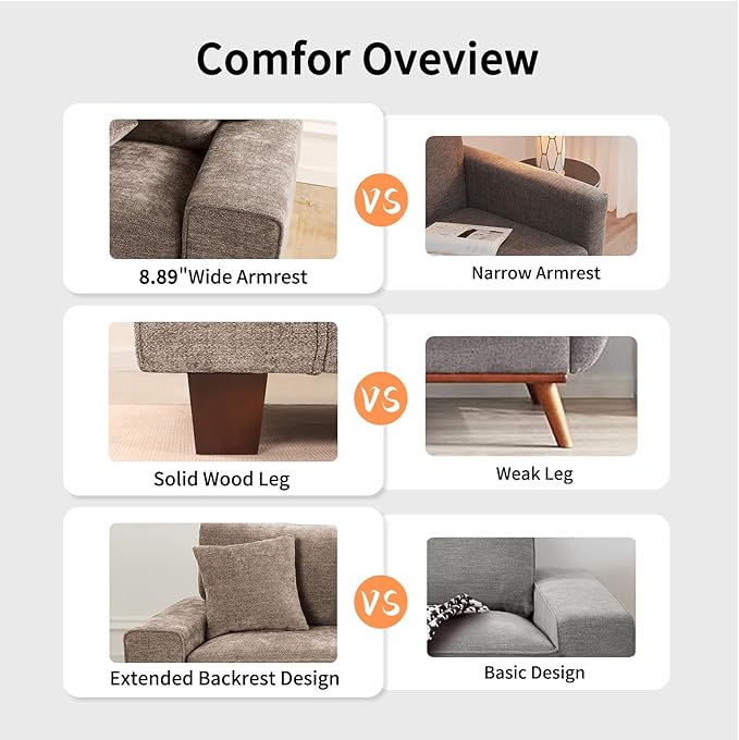 DOPEDIO Modern Loveseat Sofa for Living Room,Chenille Recliner, Removable Cover, Spring Cushions, Solid Wood Frame, Easy Assembly for Small Spaces (71.25inch，Brown)