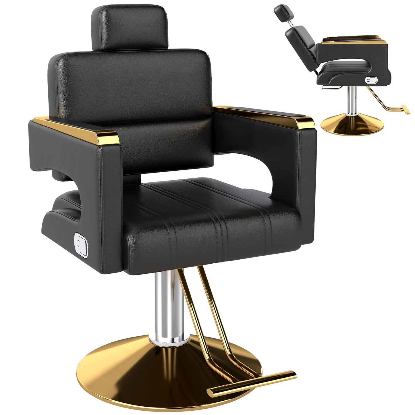 Zevemomo Barber Salon Chair for Hair Stylist, Reclining Backrest Adjustable Headrest Seat Height, Heavy Duty Hydraulic Pump with 360° Swivel for Barbershop, Home 330LBS Capacity, Black