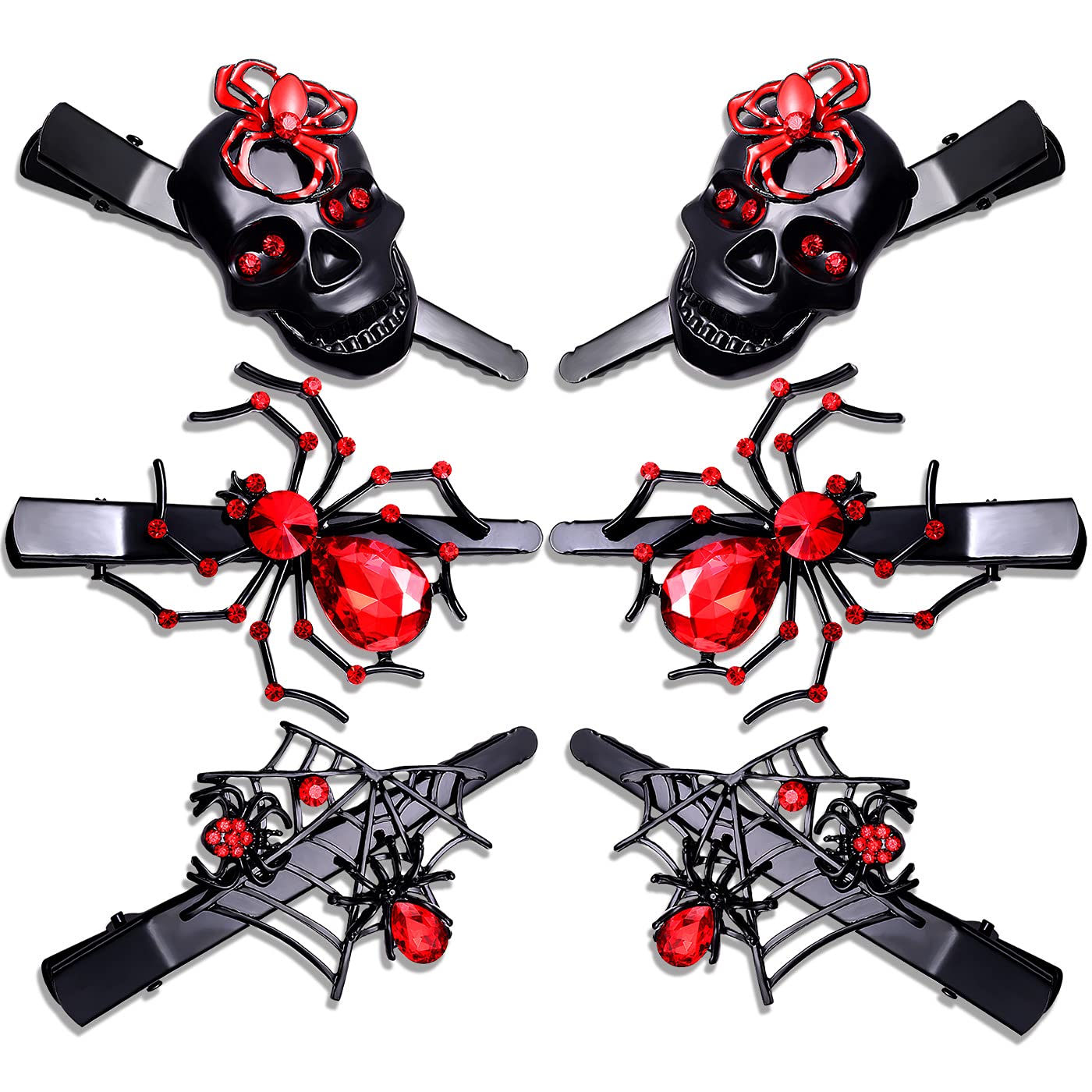 PHALIN Halloween Hair Clips Gothic Large Spider Web Skull Hair Clip for Women Spooky Alligator Duckbill Hair Pins Barrettes Hall