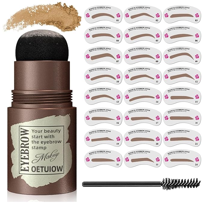 Eyebrow Stamp and Eyebrow Stencil Kit, Eye Brow Stencil Kit for Beginners 24 Reusable and Washable Eyebrow Shaping Kit, Brow Stencil and Stamp Kit Smudge-Proof & Long-Lasting (Blonde)