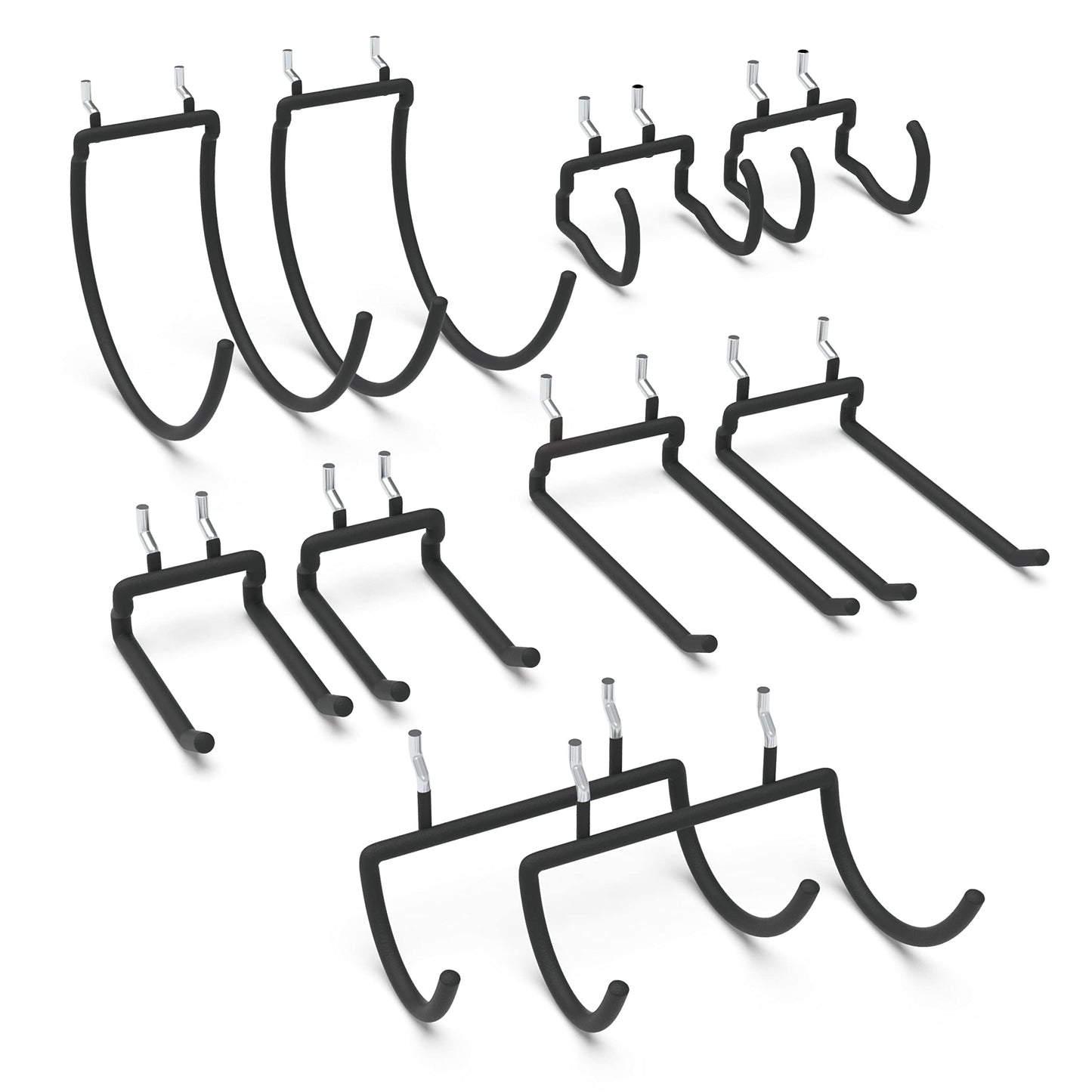 HUHOLE 10-Pack Heavy Duty Pegboard Hooks for Power Tools & Garage Organization, Vinyl-Coated Steel Drill Holders & Utility Hangers, Fits Standard 1/4" Pegboards (Black)