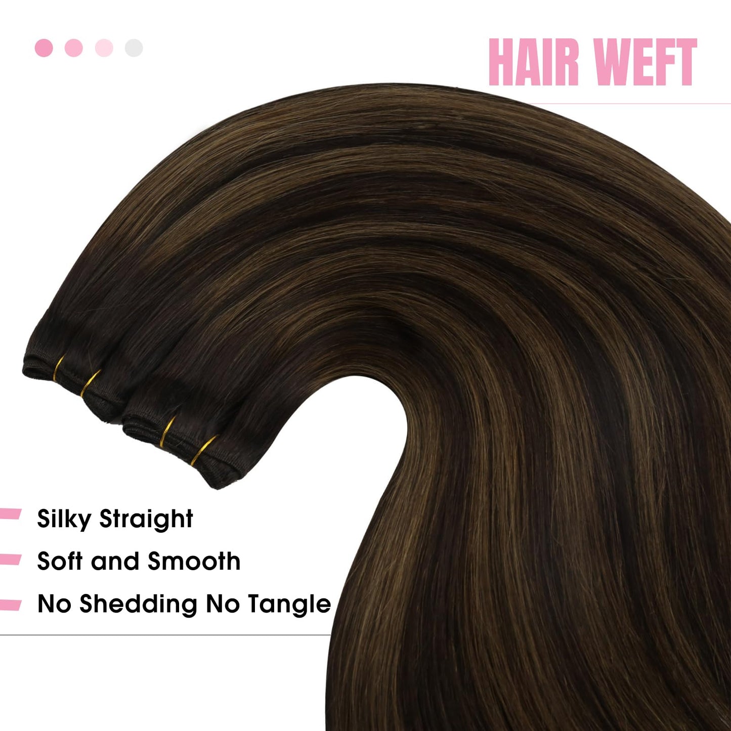 YoungSee Weft Extensions Brown Balayage Double Weft Hair Extensions Human Hair Straight Sew in Extensions Real Human Hair Dark B