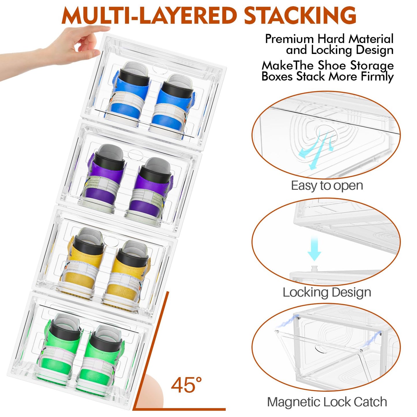 caktraie 10 Pack Thicken Shoe Organizer Stackable,Upgraded Sturdy Shoe Storage Box with Magnetic Door,Shoe Containers For Sneaker Display,Hat Organizer,White