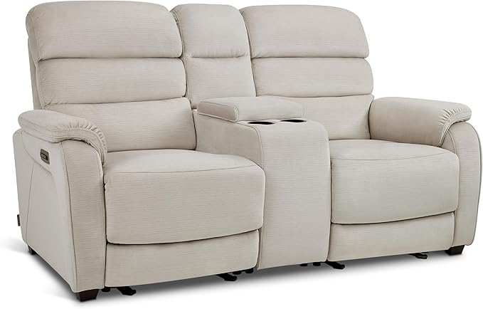 MCombo 73.8'' Wall Hugger Power Loveseat Recliner, Reclining Loveseat with Console, Adjustable Headrest, USB Charge Ports, Cup Holders, for Living Room, RVs, Small Spaces, Fabric ST258M2 (Beige)