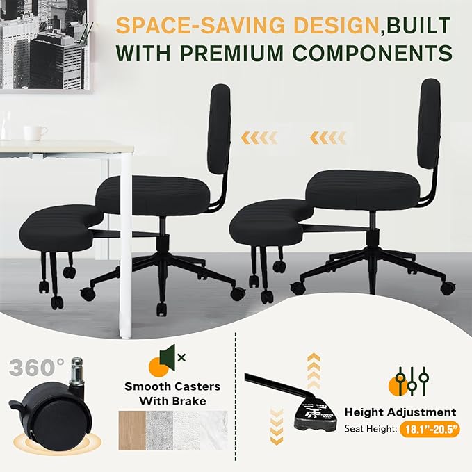 Ergonomic Cross Legged Office Chair with Wheels, Wide Seat and Backrest for Meditation, ADHD Cross Legged Office Chair with Adjustable Height, 360°Rotating Footrest for Yoga Home Office