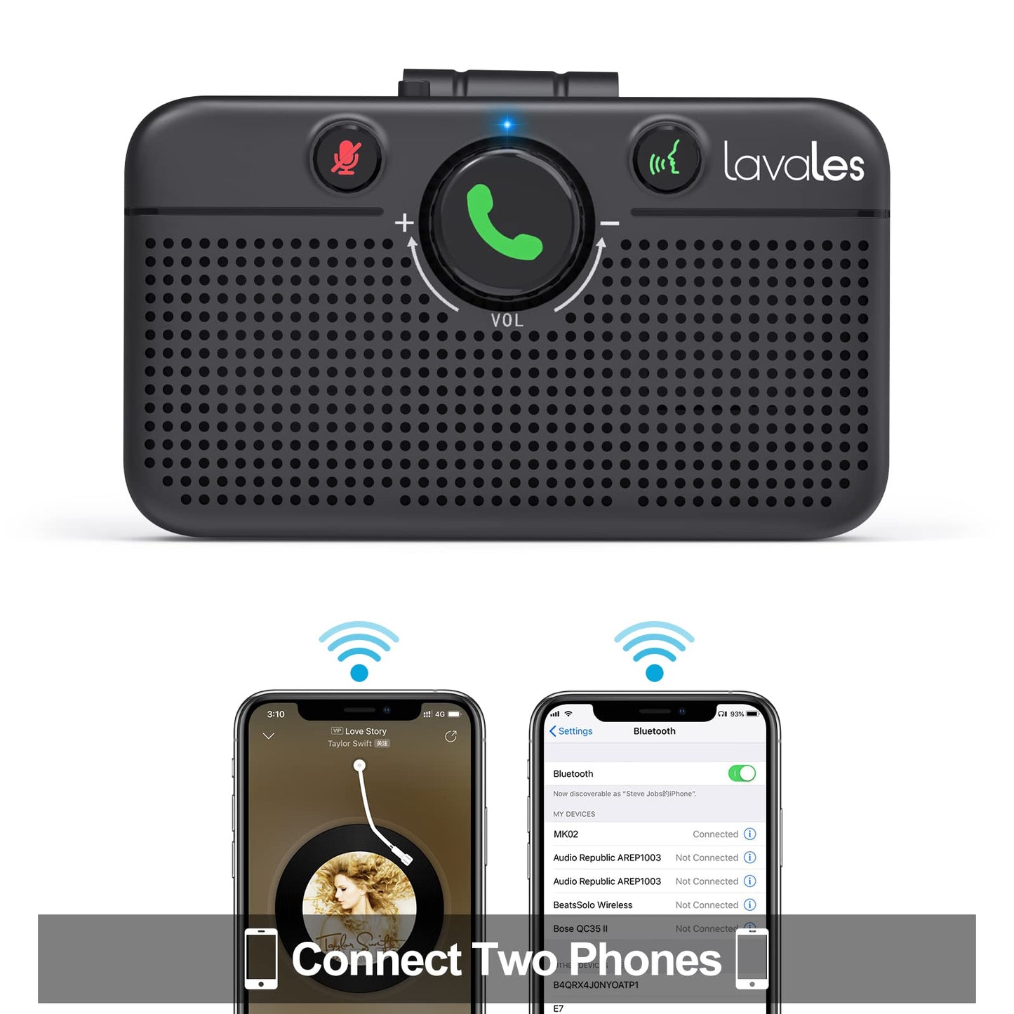 Lavales Bluetooth 5.3 Speaker, Handsfree Bluetooth Speaker Kit, Support Siri & Google Voice Assistant, Car Phone Speakerphone with Visor Clip