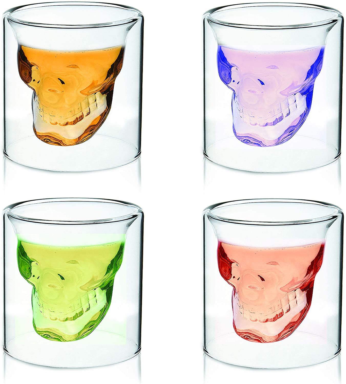 Skull Shot Glasses Set of 2 – Crystal Skull Whiskey Glass for Men – Spooky Halloween & Gothic Bar Gift – Unique Shot Glasses for Vodka, Bourbon, and Cocktails