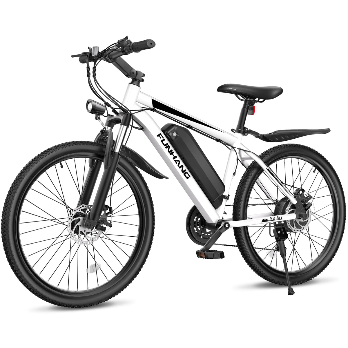 Funhang Electric Bike for Adults, 26'' 1000W Peak Ebike, Up to 50 Miles 21.7MPH Electric Mountain Bike with 48V 374.4WH Removable Battery, Adjustable Stem, Fenders, Lockable Suspension Fork, 21-Speed