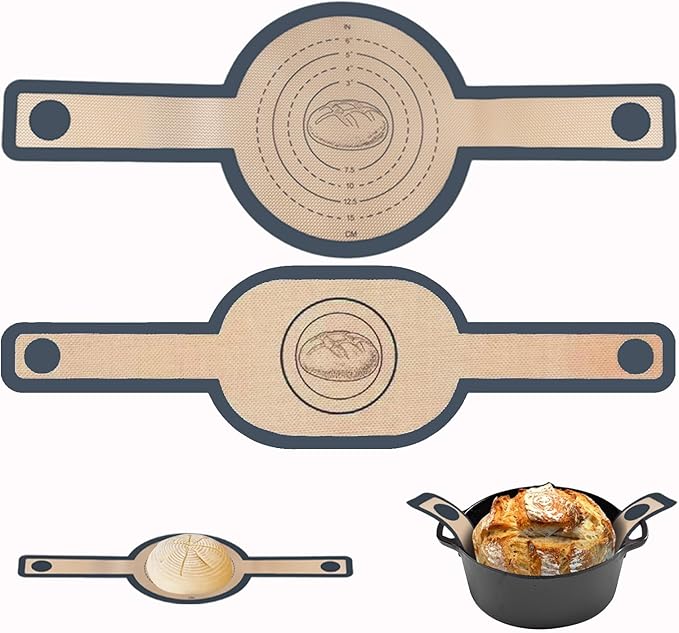 2 Pcs Silicone Bread Sling, Sourdough Bread Baking Supplies for Dutch Oven, Non-Stick & Easy Clean Reusable Dough Mat with Long Handles