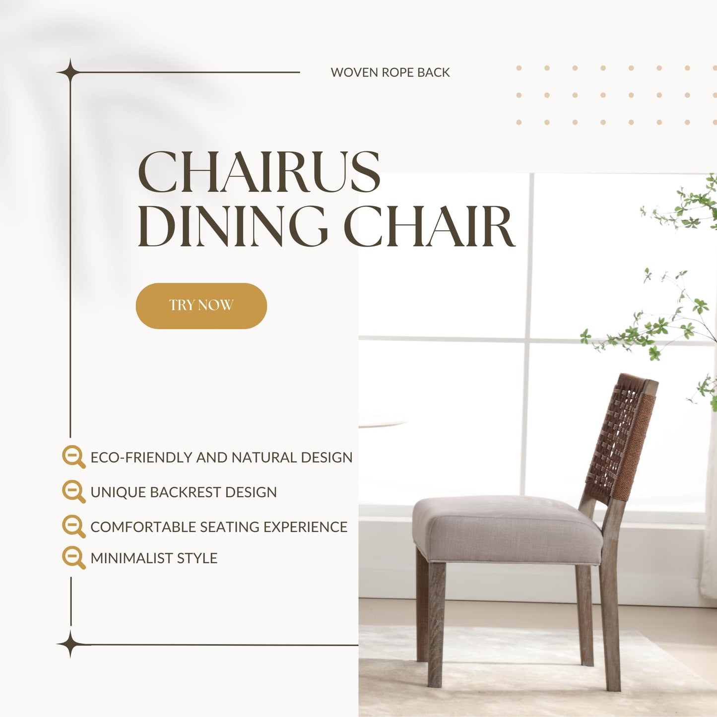 chairus upholstered Dining Chairs Set of 2, Farmhouse Dining Room Chairs Grey Kitchen Chairs with Low Woven Rope Back Wooden Side Chair for Kitchen Dinning Room Restaurant - Linen, Dark Grey
