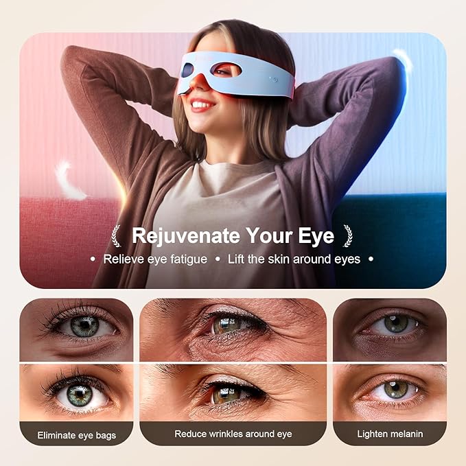 Red Light Therapy for Eyes, 3 Modes Under-Eye Red Light Eye Mask, Eye Massager for Fine Lines Eye Bags and Dark Circles for Men Women(Blue)