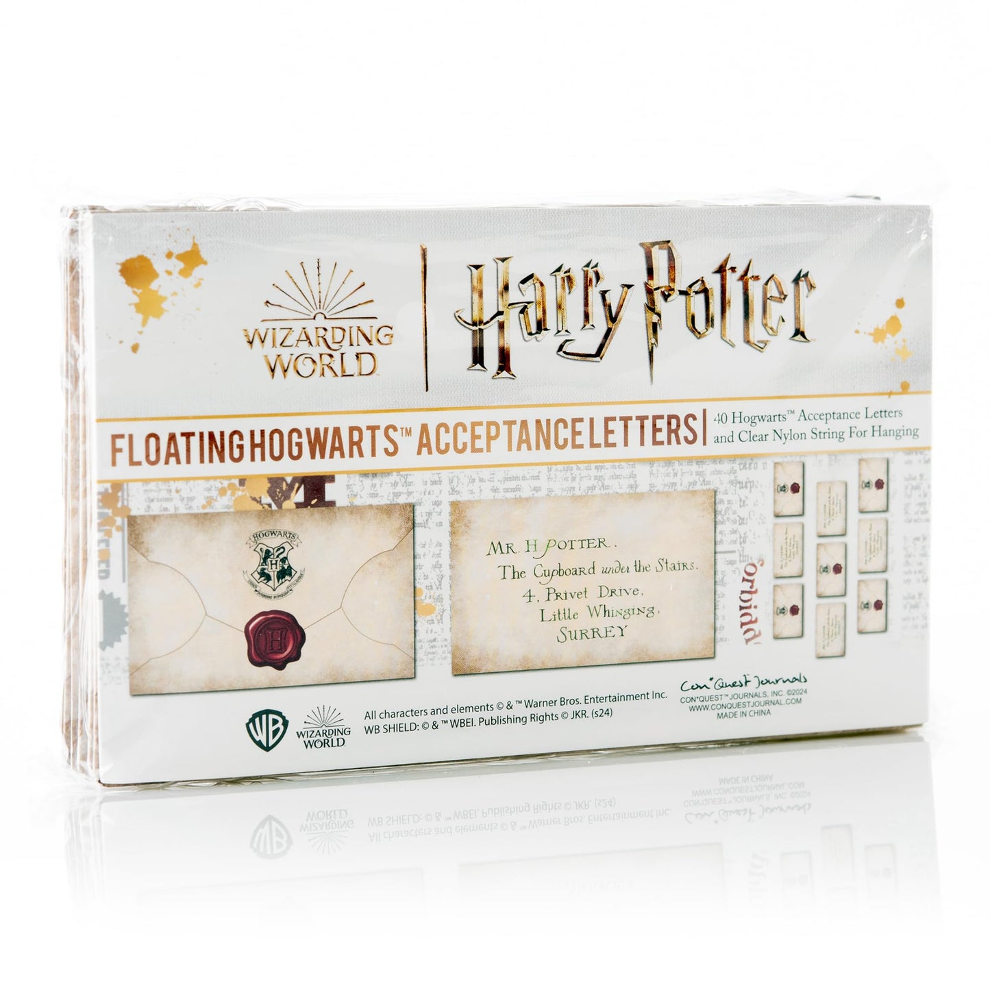 CON*QUEST Journals Harry Potter Official Floating Hogwarts Acceptance Letter Decoration, 40 Letter Cards & Nylon String for Hanging, Home Decor, Officially Licensed (40-Pieces, 4 String of 10 Letter)