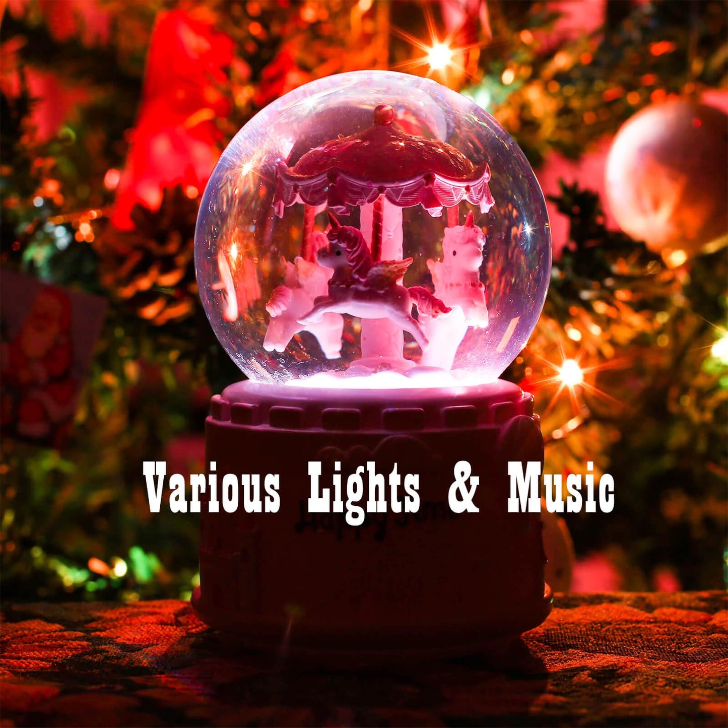 Dalekana Snow Globe with Light for Christmas & Birthday Gift, 80mm Crystal Musical Glitter Glass Water Ball Decoration, Princess - Pink Snowglobe, 3.5" x 3.5" x 5"