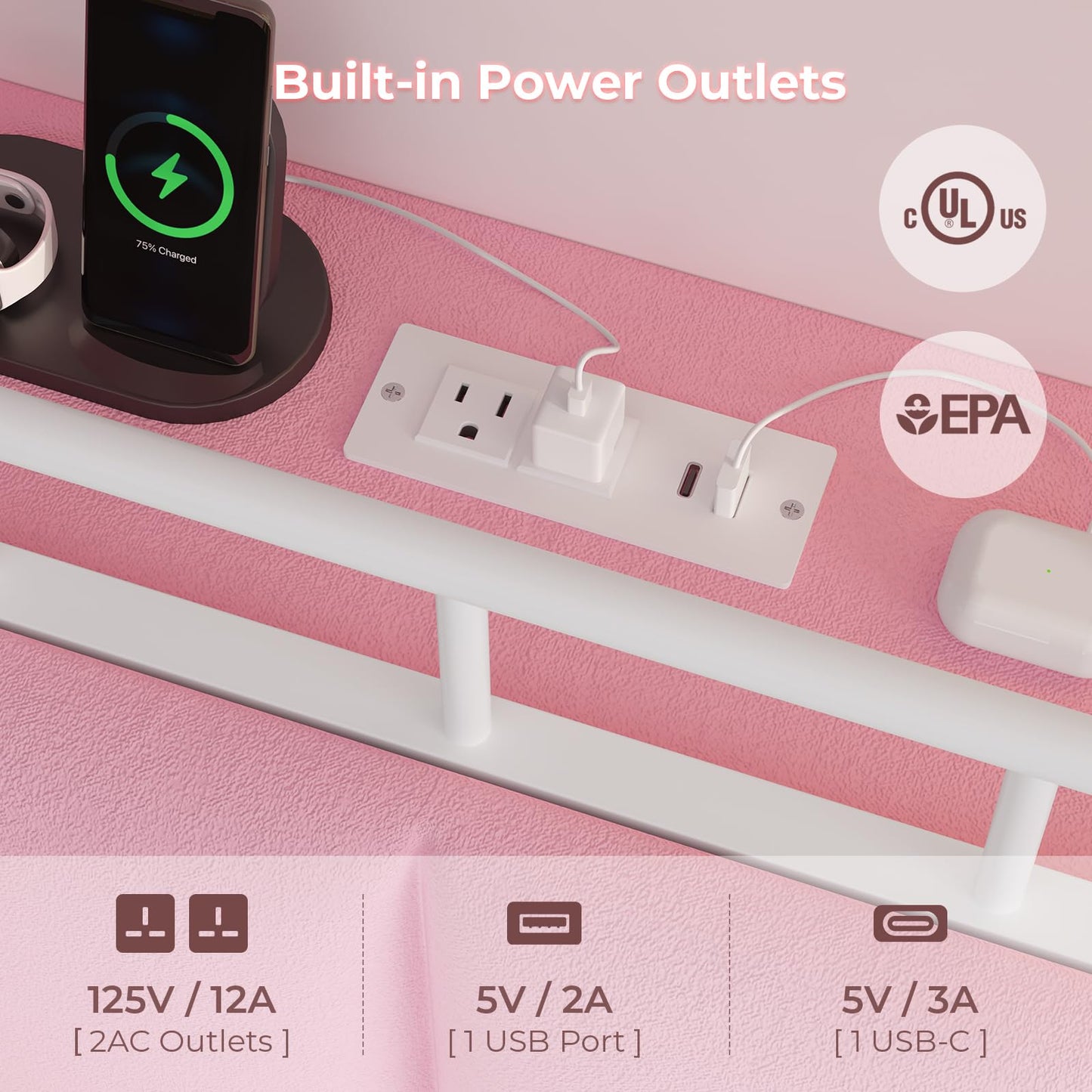 ADORNEVE Twin Size Bed Frame with LED Lights,Velvet Upholstered Platform Bed for Girls,Princess Bed with Safety Guardrail,Headboard with Charging Station & Hidden Storage,No Box Spring Needed,Pink