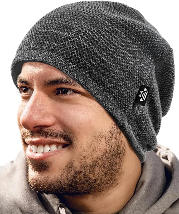 Lvaiz Mens Winter Beanie Hat Warm Fleece Lined Skull Cap for Men Reversible Women Windproof Watch Hat Knit Warm Unisex Beanie