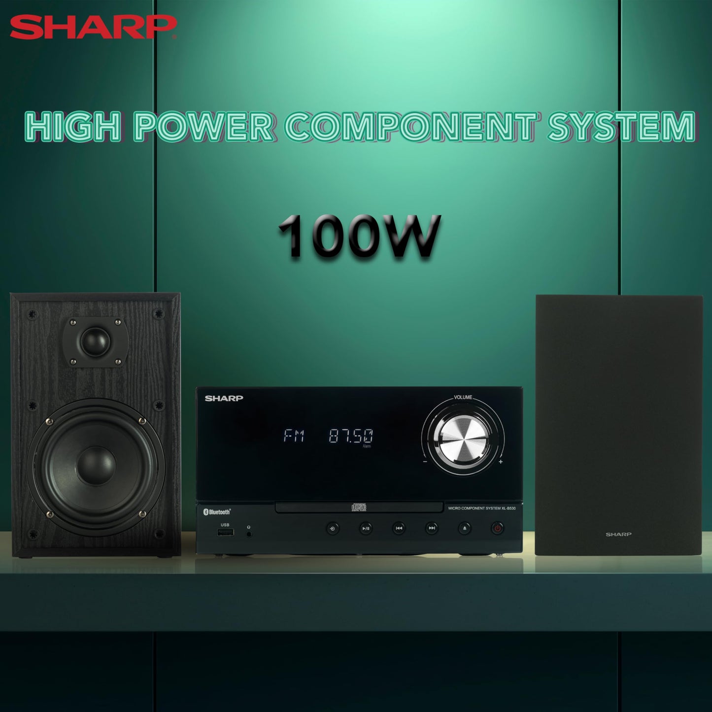 SHARP XL-B530 Micro Component System - 200W Bluetooth Audio, USB Port, AM/FM Tuner, Black Oak