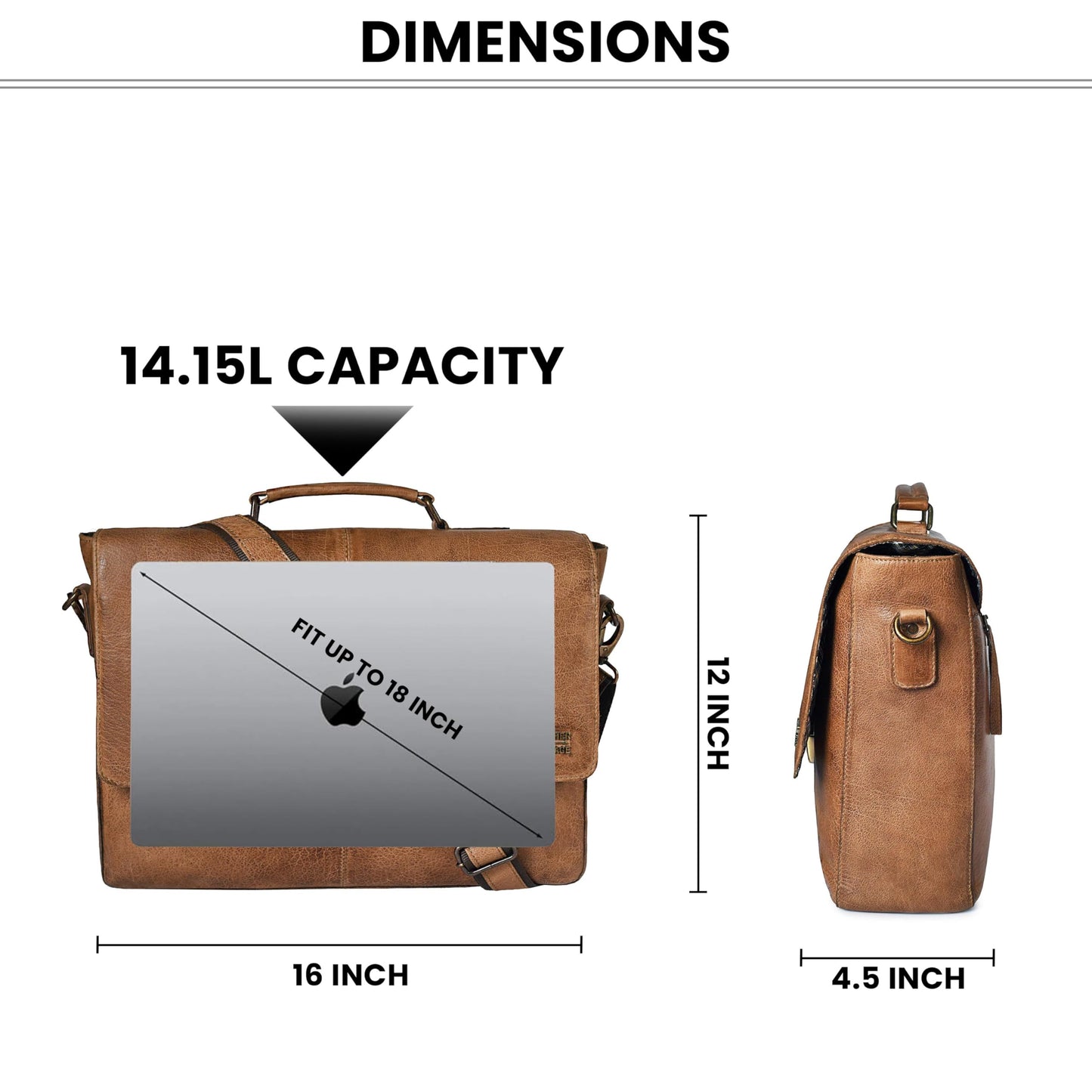 LEATHER VILLAGE Leather Messenger Bag for Men & Women, 16 Inch Handmade Laptop Briefcase Satchel, Crossbody Shoulder Office Bag for Work, Travel & Business - Cognac Brown