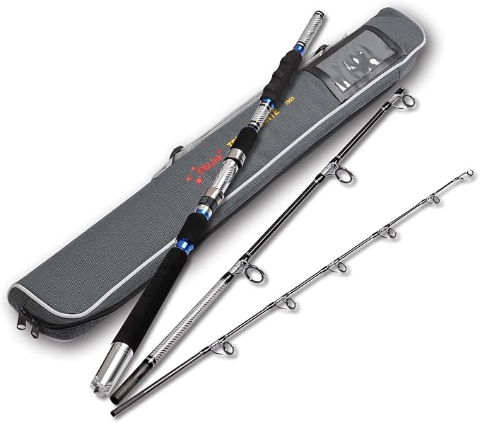 Fiblink 3-Piece Spinning Rod Heavy Spinning Fishing Rod Portable Fishing Rod Graphite Spin Rod (30-50 Pound Test)