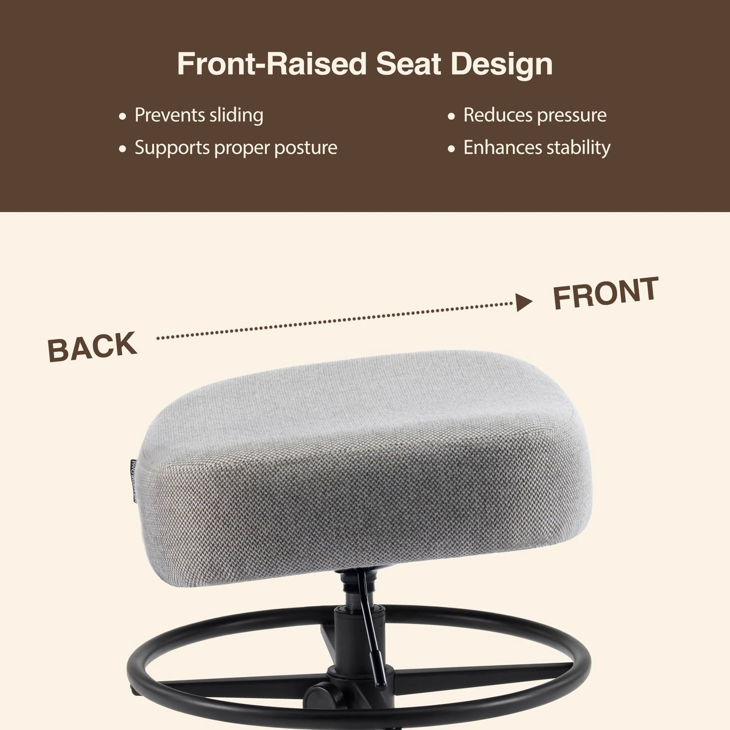 DR.LOMILOMI Pneumatic Swivel Rolling Saddle Stool 504 Kalea with Adjustable Foot Ring for Clinic SPA Tattoo and Home (Urban Taupe, Standard)
