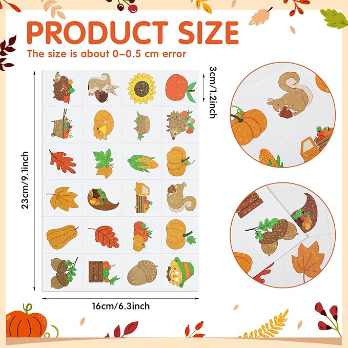 Landhoow 240 Pcs Thanksgiving Tattoos Temporary Autumn Glitter Face Tattoos Cool Body Sticker Costume Accessory Tattoo Party Favor