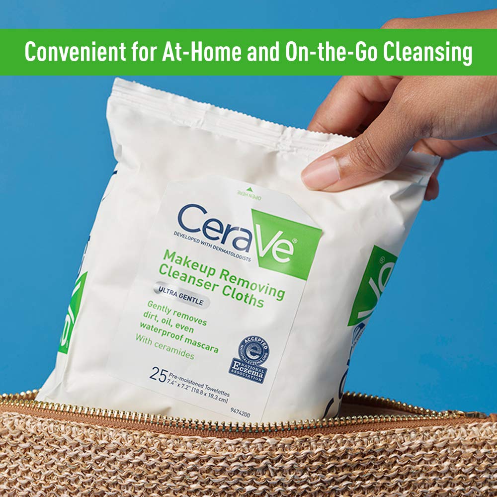 CeraVe Makeup Removing Cleanser Cloths | Makeup Wipes to Remove Dirt, Oil, & Waterproof Eye & Face Makeup | Fragrance Free | 25