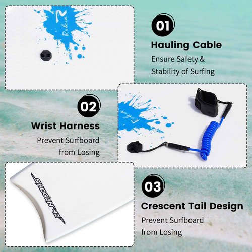 Rokia R Bodyboard for Beach Include Leash 42 Inch Body Board with Durable EPO Core Reticular Structure Board Great Surfing for Teens and Adult