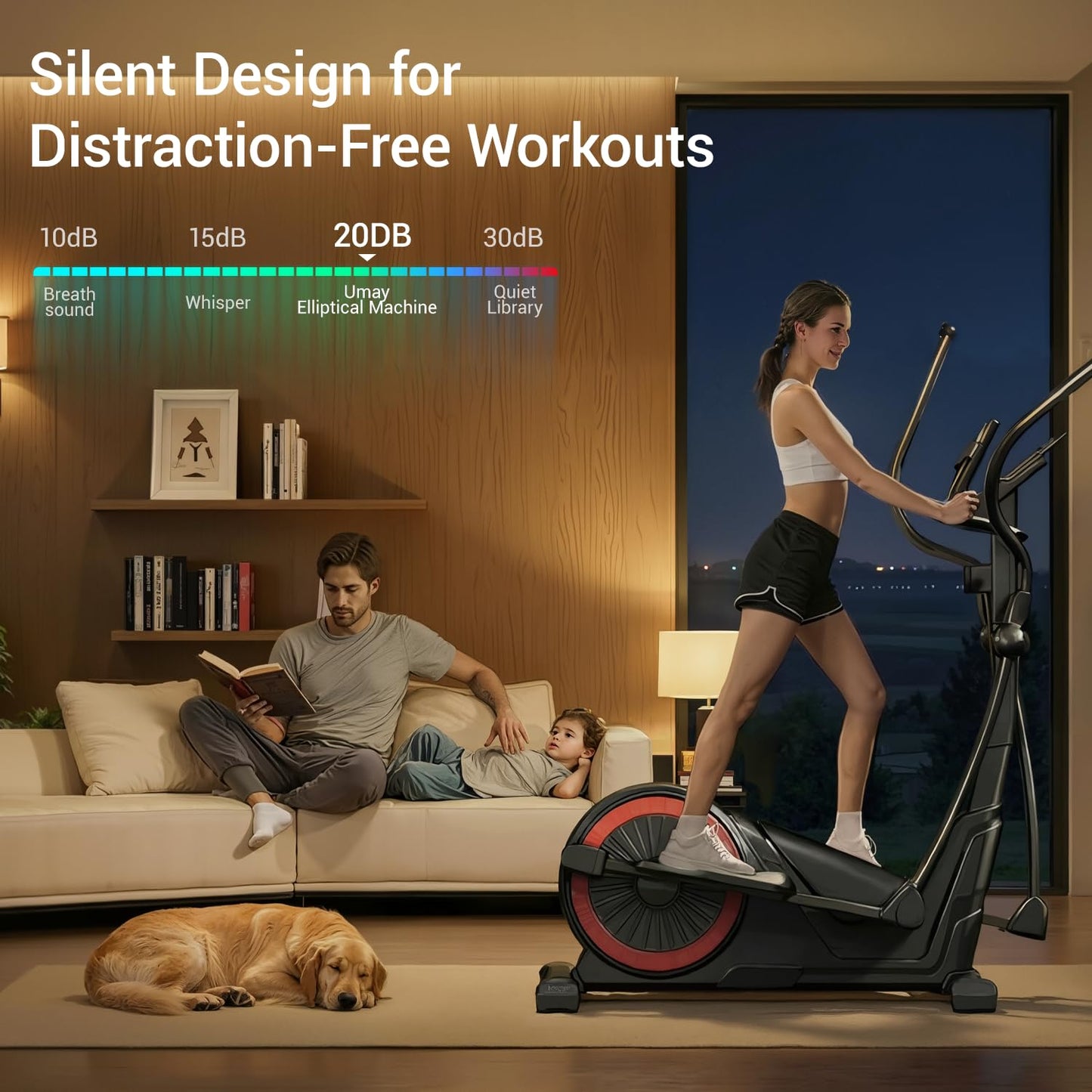 UMAY Elliptical Exercise Machine with 16 Levels Resistance, Hyper-Silent Magnetic Elliptical Machine for Home with 15.5" Stride & Heart Rate Grips and LCD Monitor, 400LBS Weight Capacity