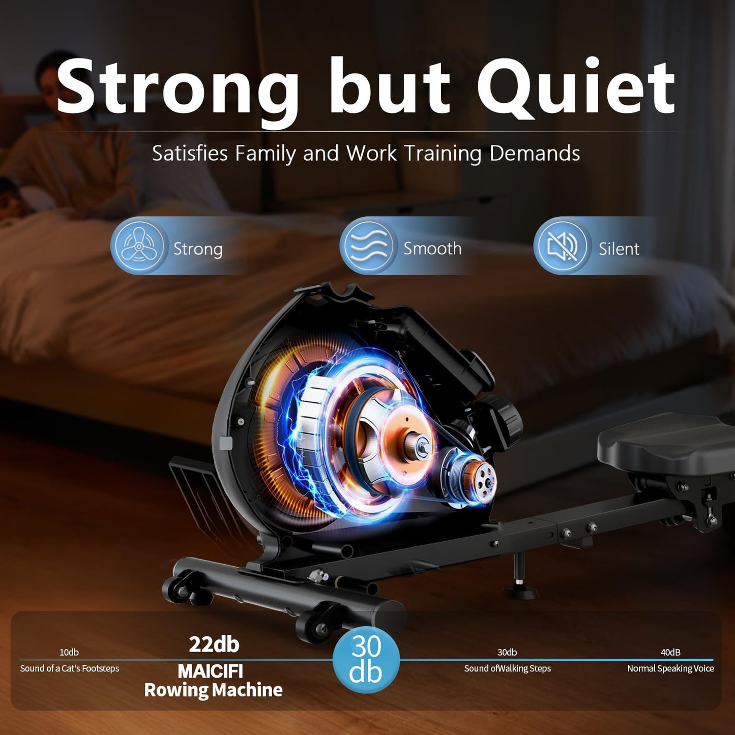 Magnetic Rowing Machine for Home Fitness with Extended Slide Rail,Compact Rower Machine Adjustable 8-Speed Booster, Supports Up to 265 LBS,Phone&Tablet-Ready Design