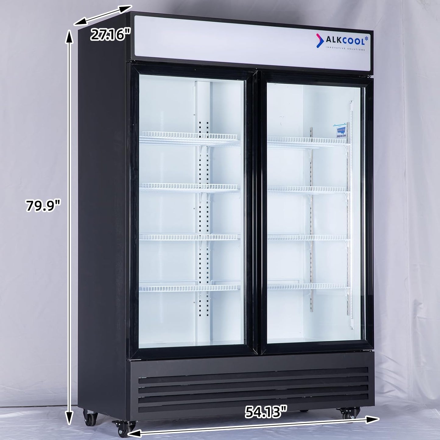 NAFCOOL Commercial Beverage Refrigerator Display Fridge,Two Glass Door Upright Merchandiser Drink Cooler with LED Light Adjustable Shelves,46 Cu Ft,ETL Sanitation,(Wheels Not Included)