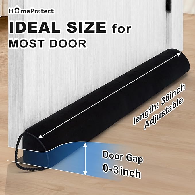 HomeProtect Under Door Draft Stopper 36 Inch Door Soundproofing Block Cold Air Wind/Breeze Noise Light, Weather Stripping Seal Sweep Improved Triangle Design More Fits 0 to 3" Gaps