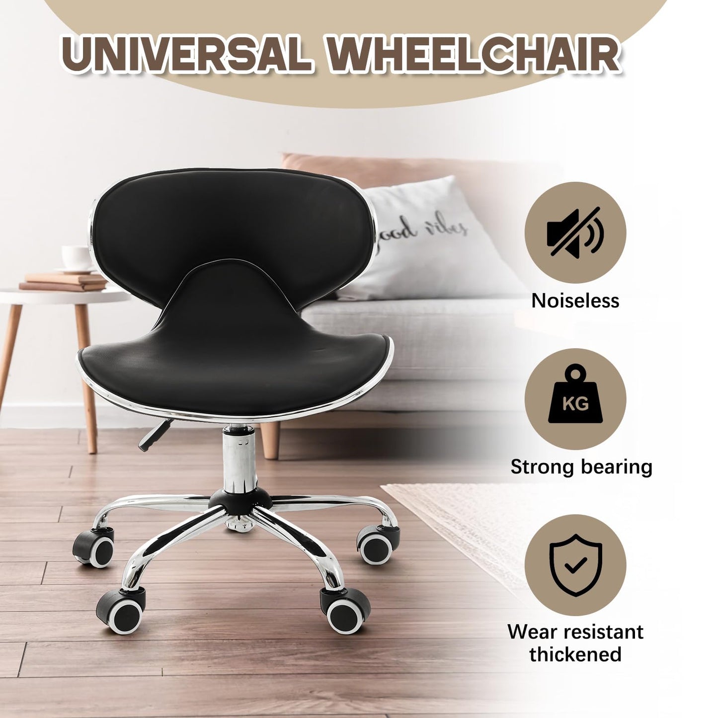 Geelin Pedicure Chair for Nail Tech, Ergonomic Back Support Rolling Stool, Adjustable Hydraulic Salon Spa Stool with Wheels, Swivel PU Leather Nail Tech Chair for Pedicure Tattoo Massage (Black)