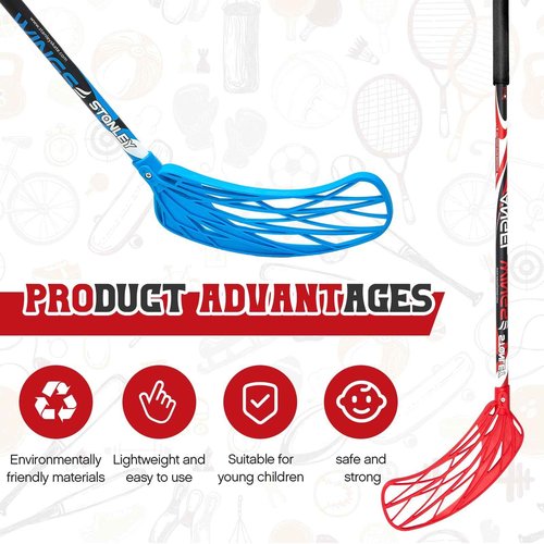 Leyndo 6 Pcs Floorball Sticks 33.5 Inch Round Alloy Shaft Floorball Hockey Stick, Red and Blue, Right Handed