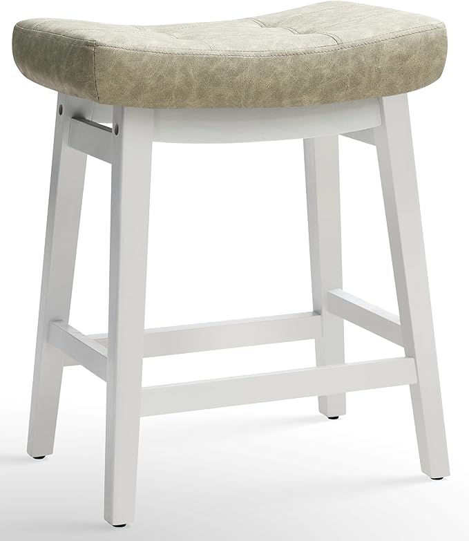 RNKSFX Counter Height Bar Stool Kitchen Counter Modern Backless Barstool with Upholstered Faux Leather Seat and Solid Wood Leg Farmhouse 24 inch Bar Chair, Light Grey + White, 1pc